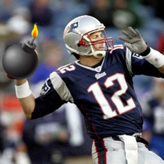 Tom Brady throwing a bomb.