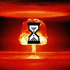 nuclear explosion with spinning computer hourglass