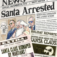 Fake newspapers with stories about Santa Claus