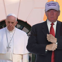 Donald Trump standing next to Pope Francis
